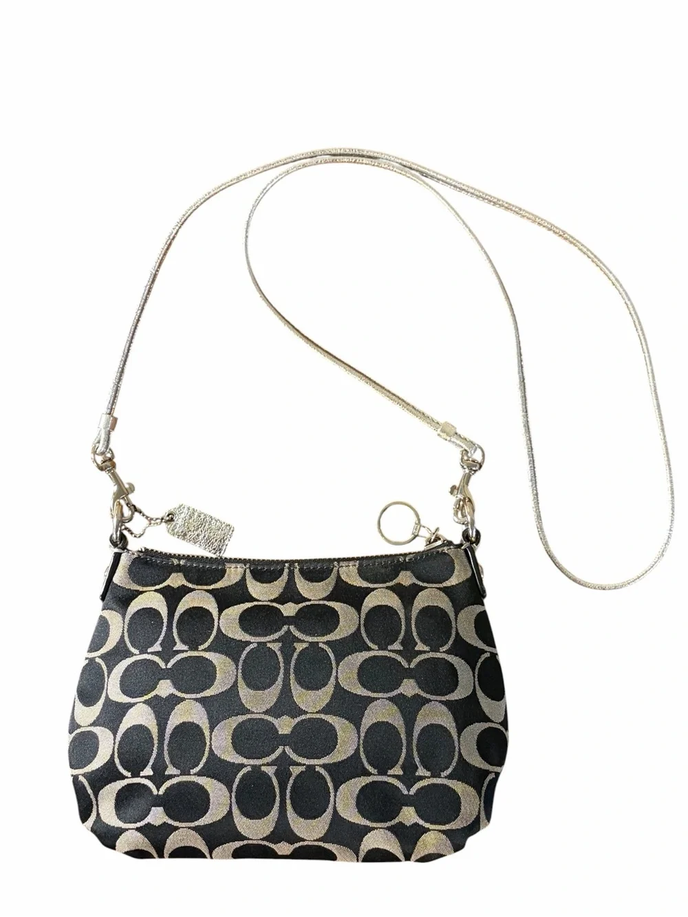 Coach Poppy Signature Pleated Crossbody Bag Black/Grey Metallic Silver - Picture 2 of 9